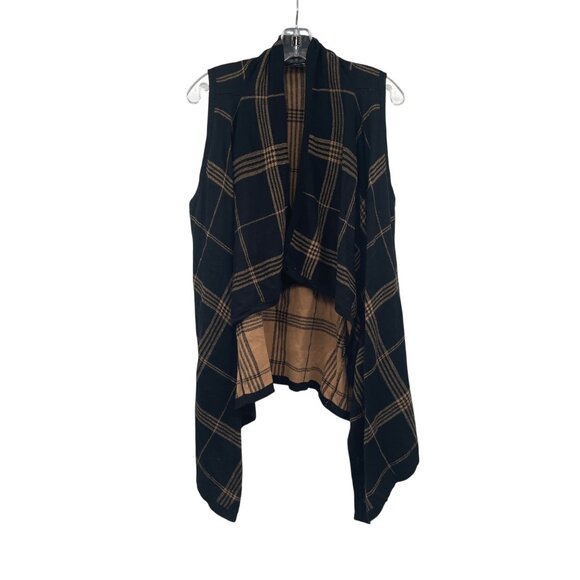 August Silk Women Black Sleeveless Cardigan Open Front Black/Tan Size Medium - Picture 1 of 9
